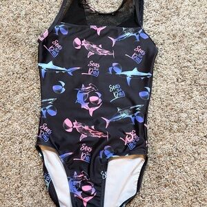 Plum Seas the Day Gymnastics Practice-wear Shark Print leotard Black Pink Blue